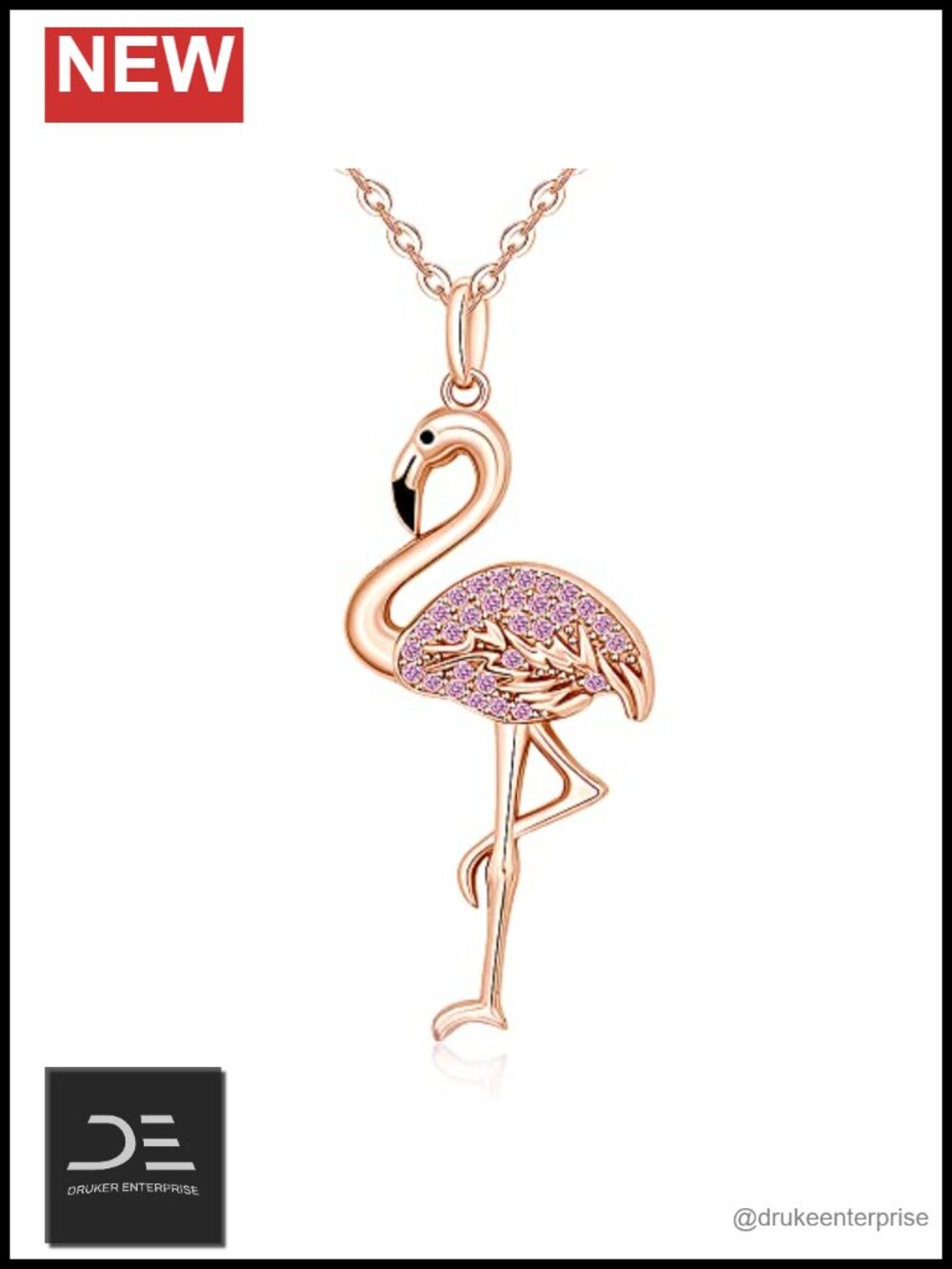 Flamingo Necklace 925 Sterling Silver Crystal Pendant Jewelry for Women